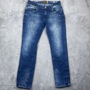 RawX Skinny Fit Jeans Mens 34x32 Blue Medium Wash Whiskered Stretch Denim